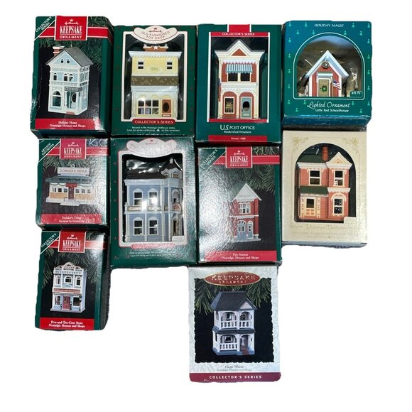 Hallmark Ornaments Nostalgic Houses and Shops Lot of 10 Vintage 1985 to 1993 - Picture 1 of 16